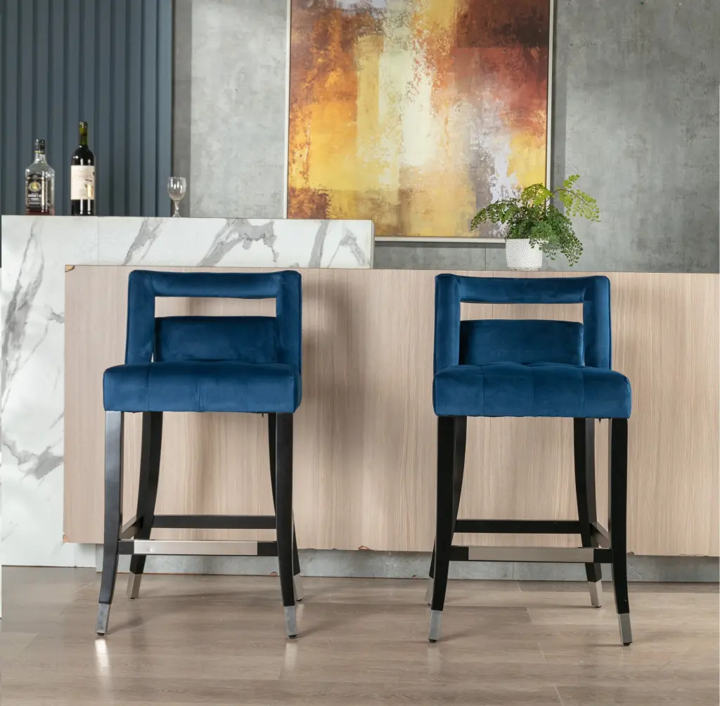 Suede Velvet Barstool Set 2 26 Inch Seated Living Room Chairs o-life furniture