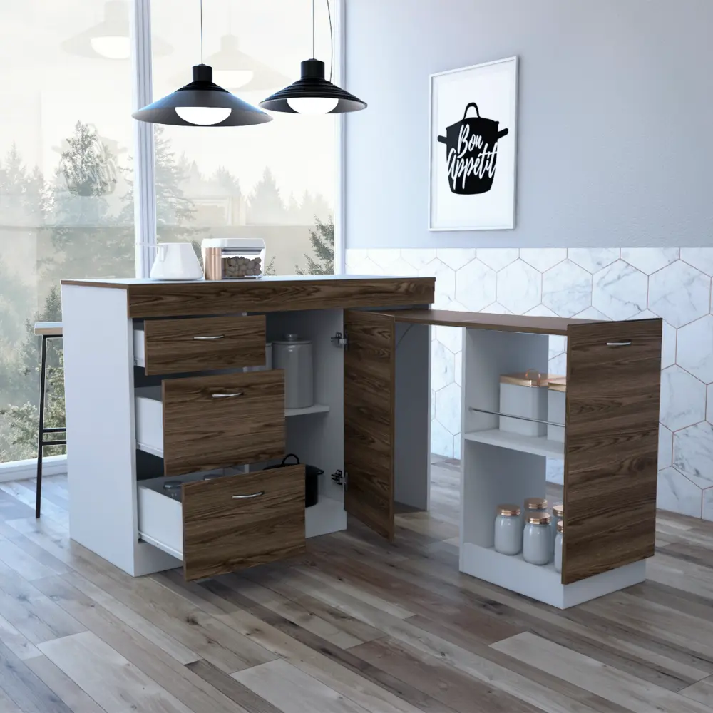 Grecia Kitchen Base Cabinet Three Drawers and Two Internal Shelves White tuhome