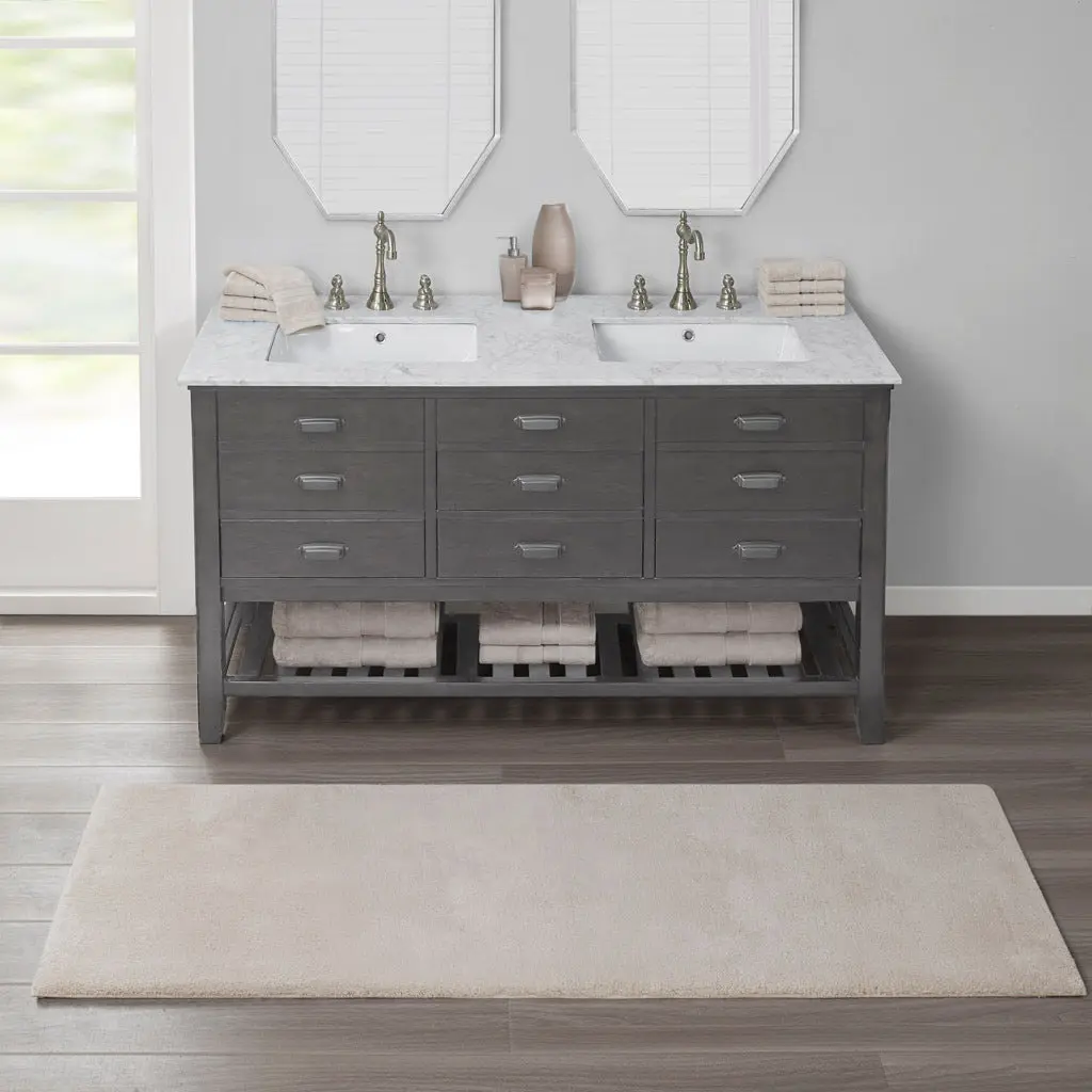 Bath Rug Taupe Polyester Non-Slip Bath Mat jla