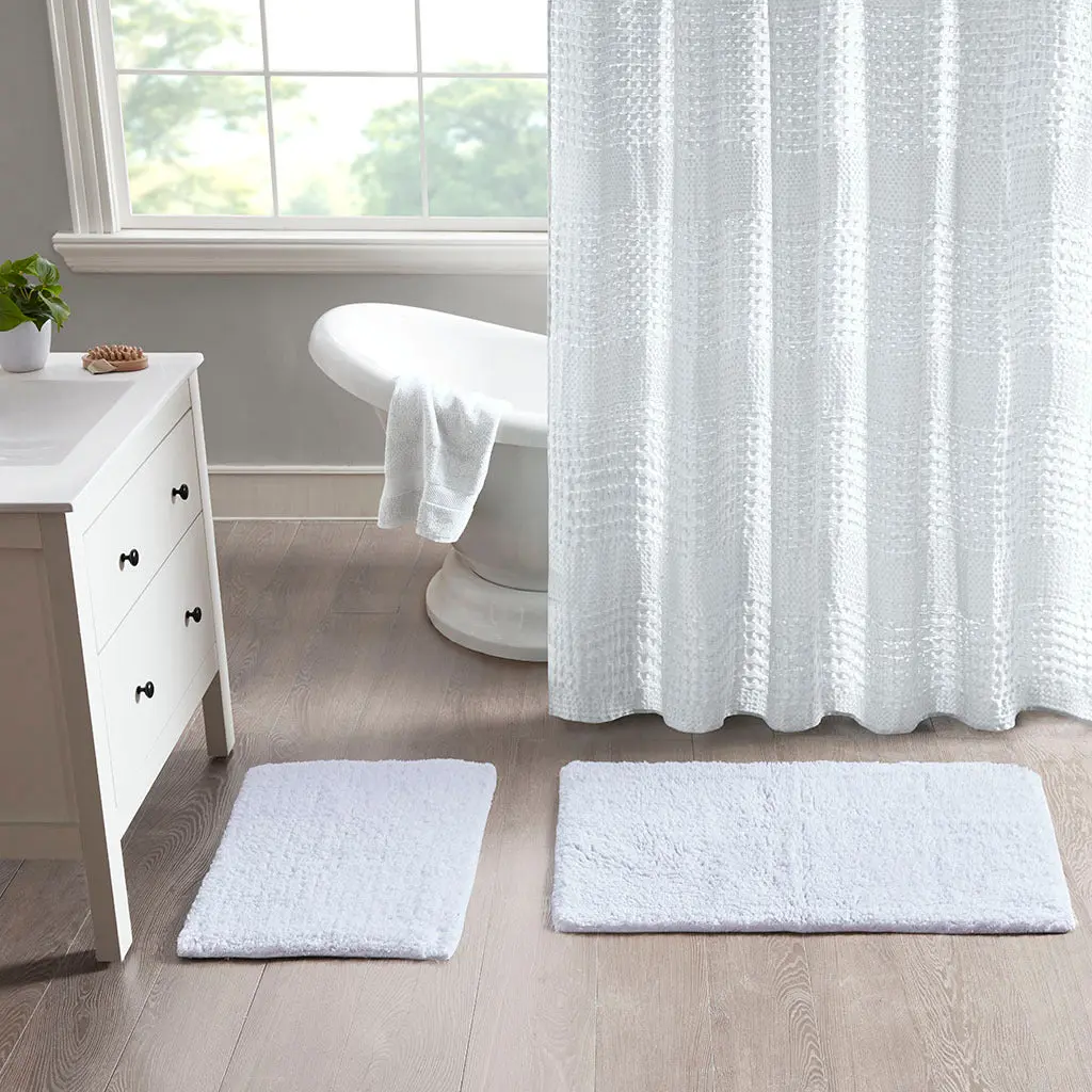 100% Cotton Solid Tufted 2 Piece Bath Rug Set White Cotton Bathroom Mat jla