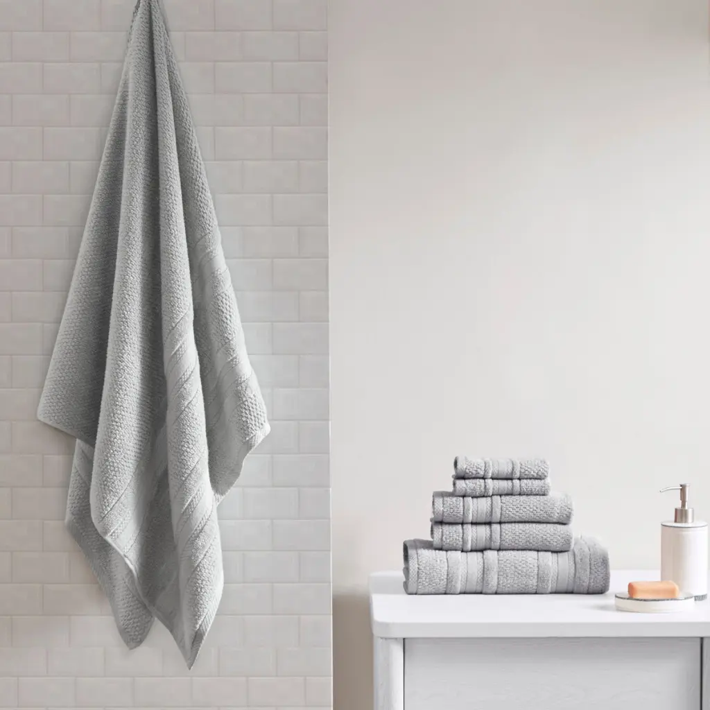 6-Piece Super Soft Cotton Quick Dry Bath Towel Set Silver jla