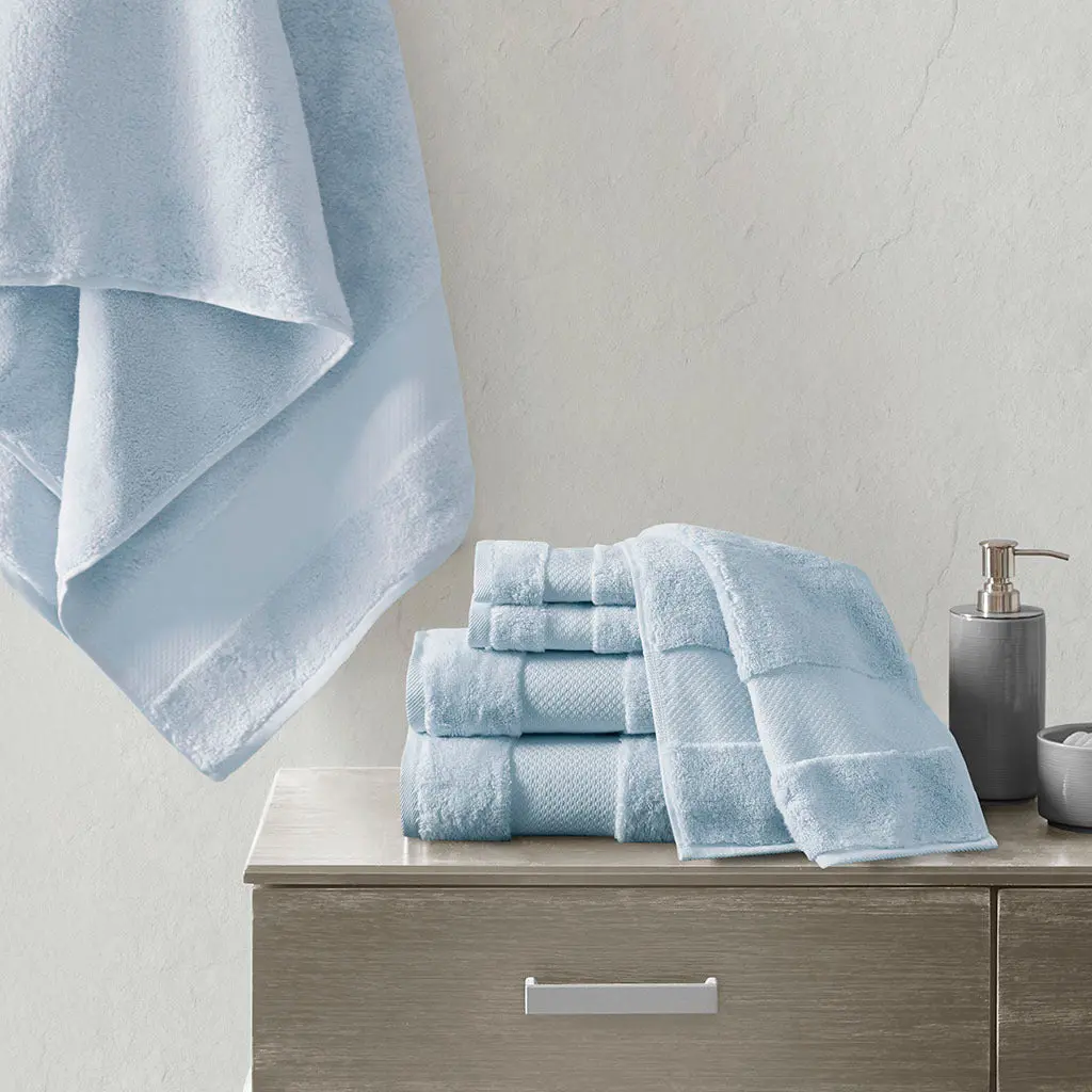 Cotton 6 Piece Bath Towel Set Light Blue Soft Absorbent Towels jla