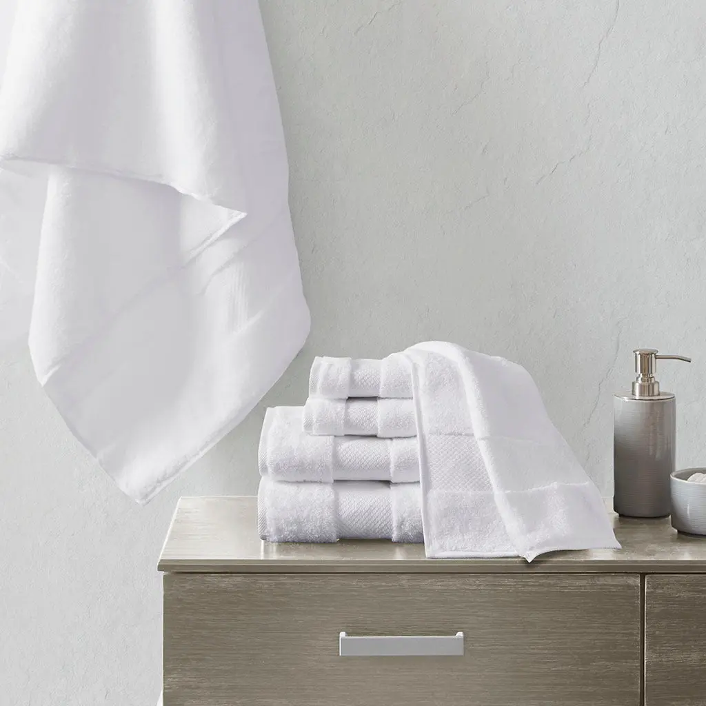 Cotton 6 Piece Bath Towel Set White Soft Absorbent Towels jla
