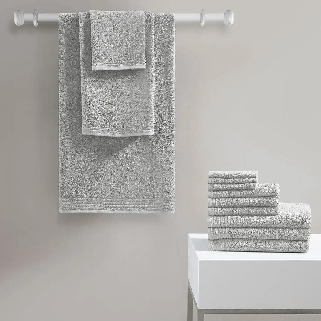 100% Cotton Quick Dry 12 Piece Bath Towel Set Silver Cotton jla