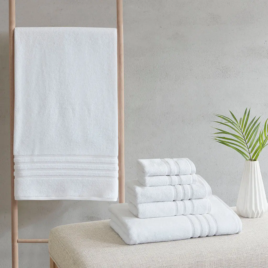 Eco-friendly Antimicrobial Bath Towel 6 Piece Set White Polyester Soft Bath Towels jla