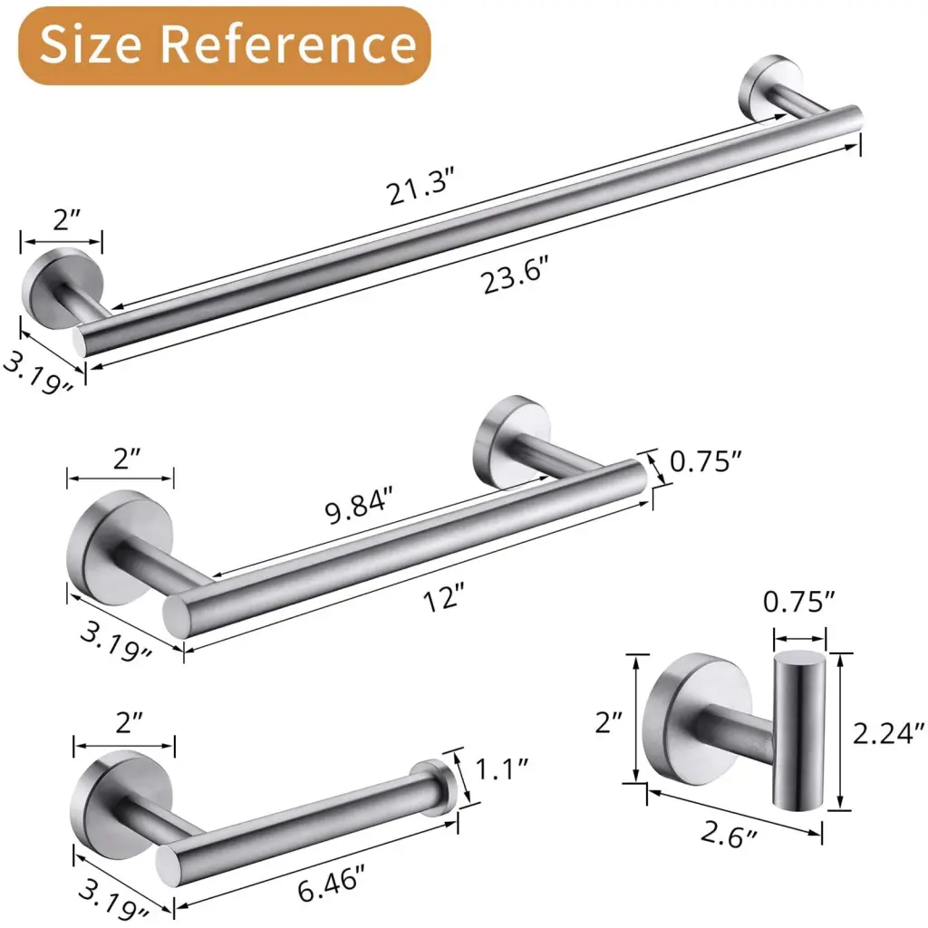 4 Piece Brushed Nickel Bathroom Accessories Set, Stainless Steel Modern Décor flg