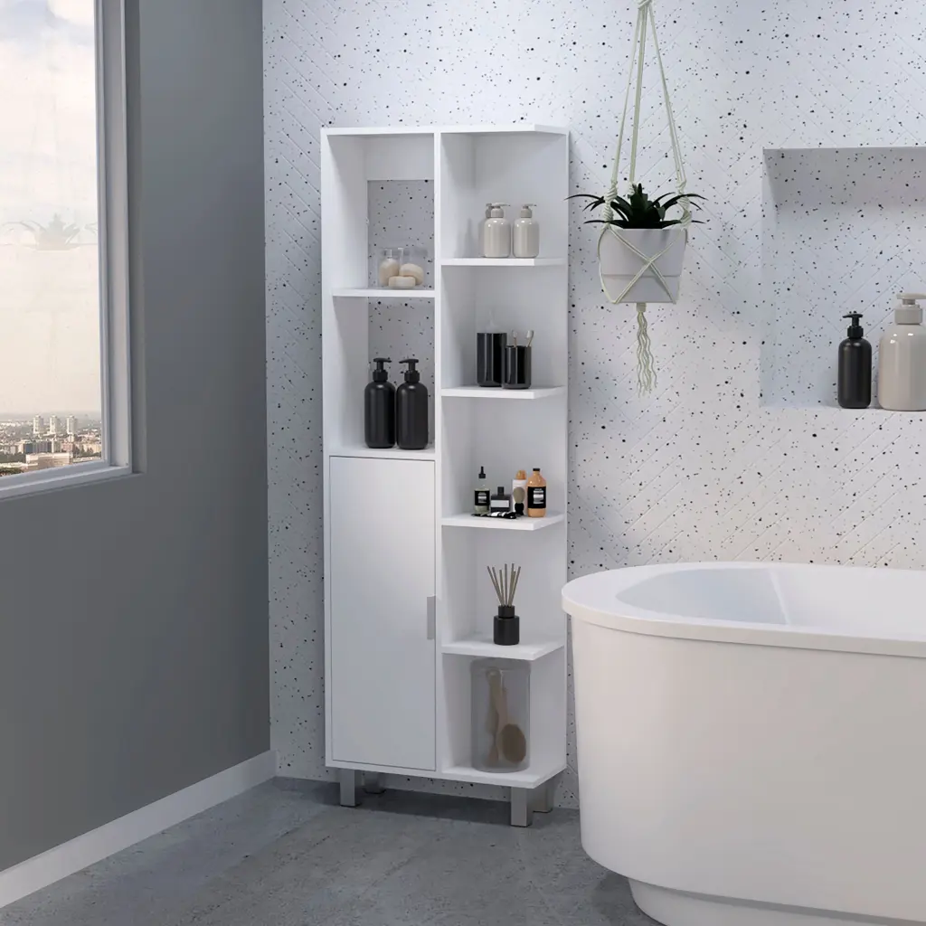 White 9 Shelf Linen Cabinet Bathroom Storage Up to 17 Inches Deep furniture max