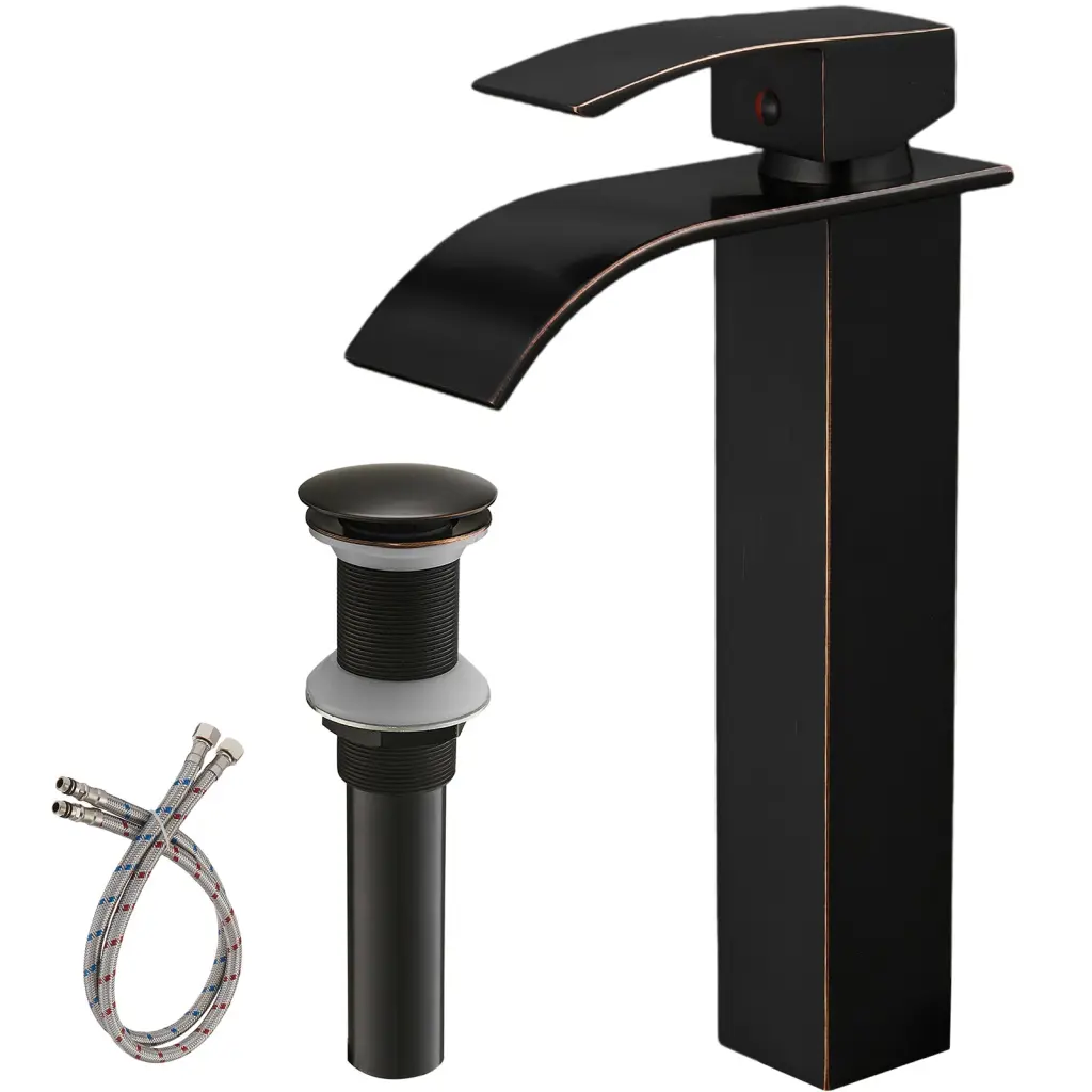 Oil Rubbed Bronze Waterfall Single Handle Low Arc Bathroom Faucet bathininc