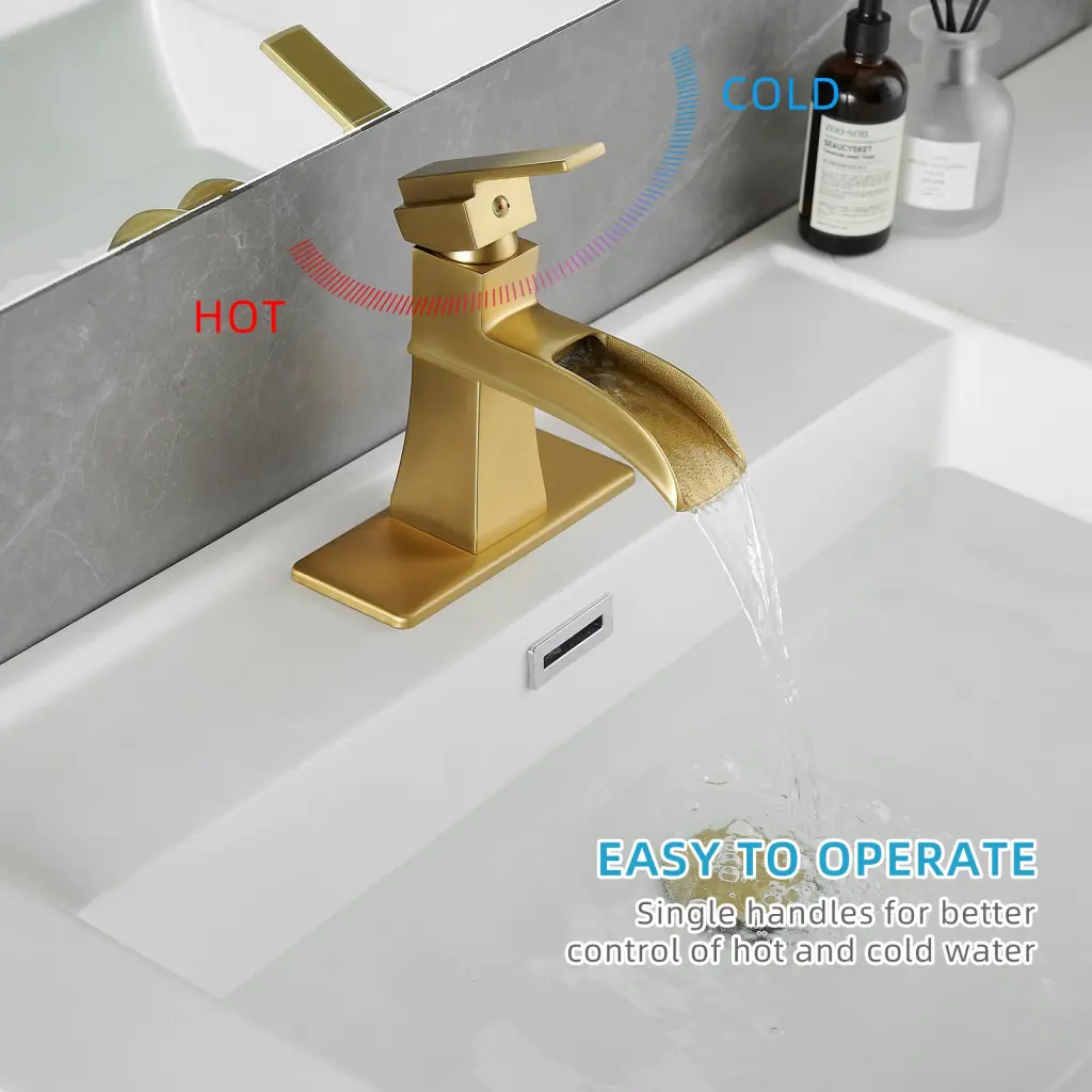 Sink Faucet Deck Plate Waterfall Nickel Gold Pop Up Drain Bathroom flg