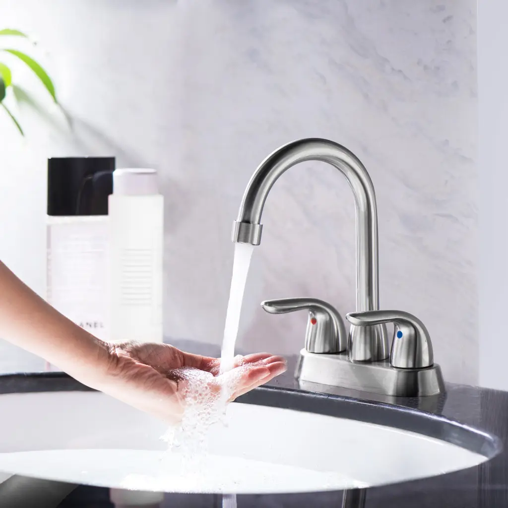 4 Inch 2 Handle Centerset Bathroom Faucet Pop Up Drain And 2 Water Holes lordear
