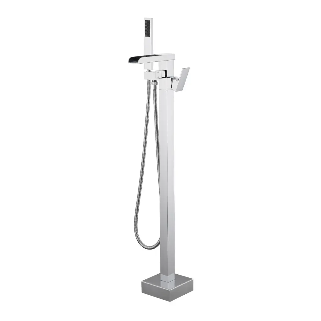 Bathroom Freestanding Waterfall Tub Filler Matte Black Floor Mount Faucet mexile