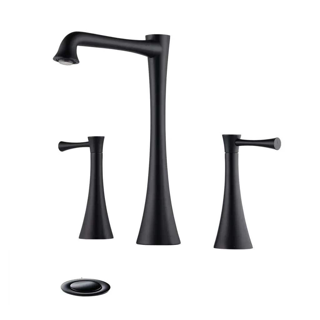 Widespread 2 Handles Bathroom Faucet Drain Assembly Matte Black mexile