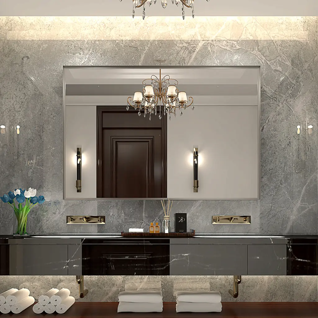 36X24Inch Glossy Brushed Silver Framed Mirror Bathroom Rectangular aialmc w2091