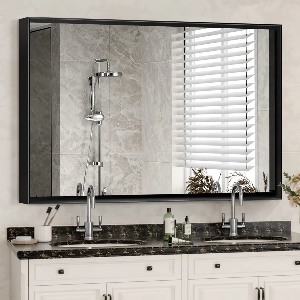 36X30 Inch Glossy Black Bathroom Mirror Wall Rectangle Vanity Mirror aialmc w2091