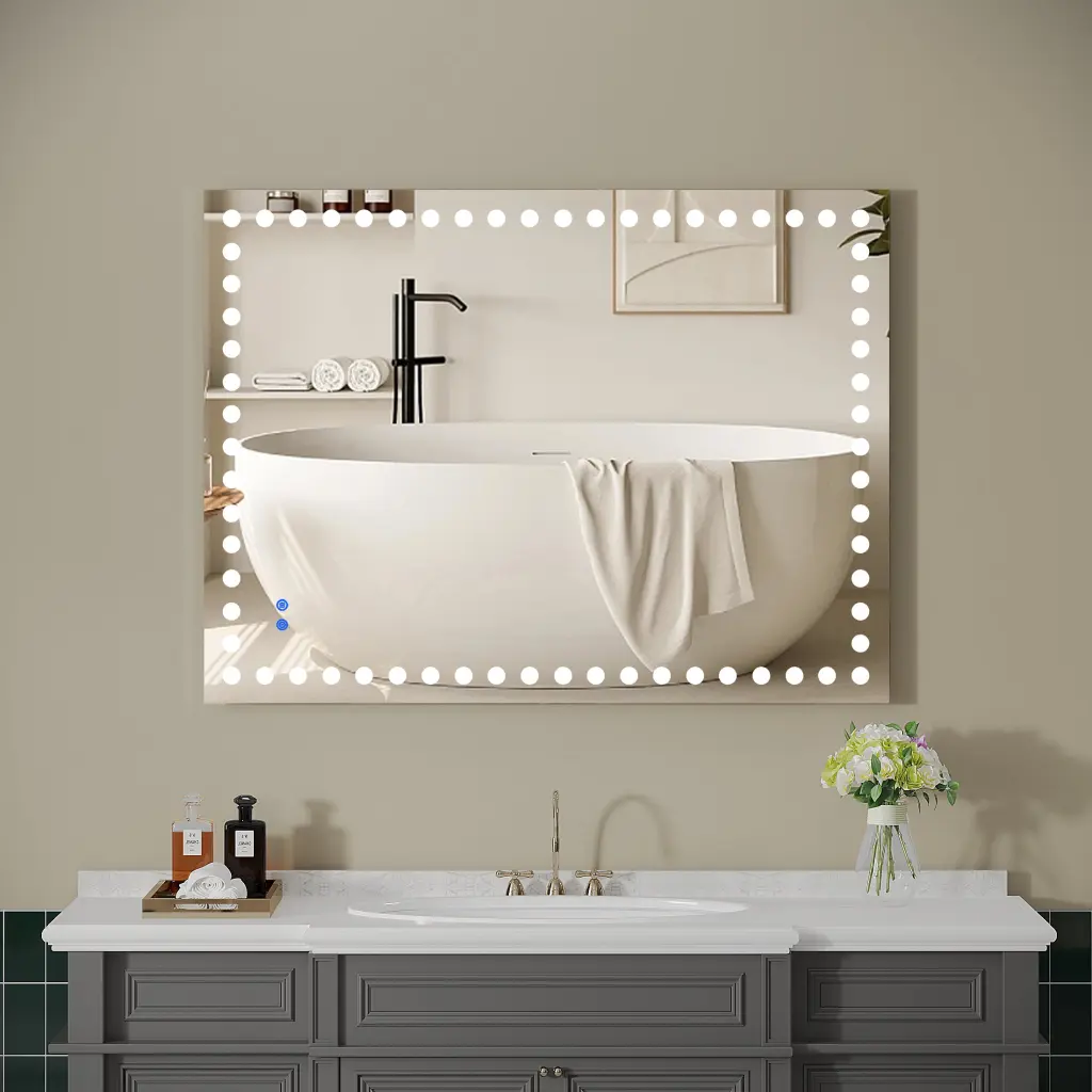 48X36 Inch LED Lit Bathroom Mirror Wall Mounted Anti Fog Memory Rectangle e-tron