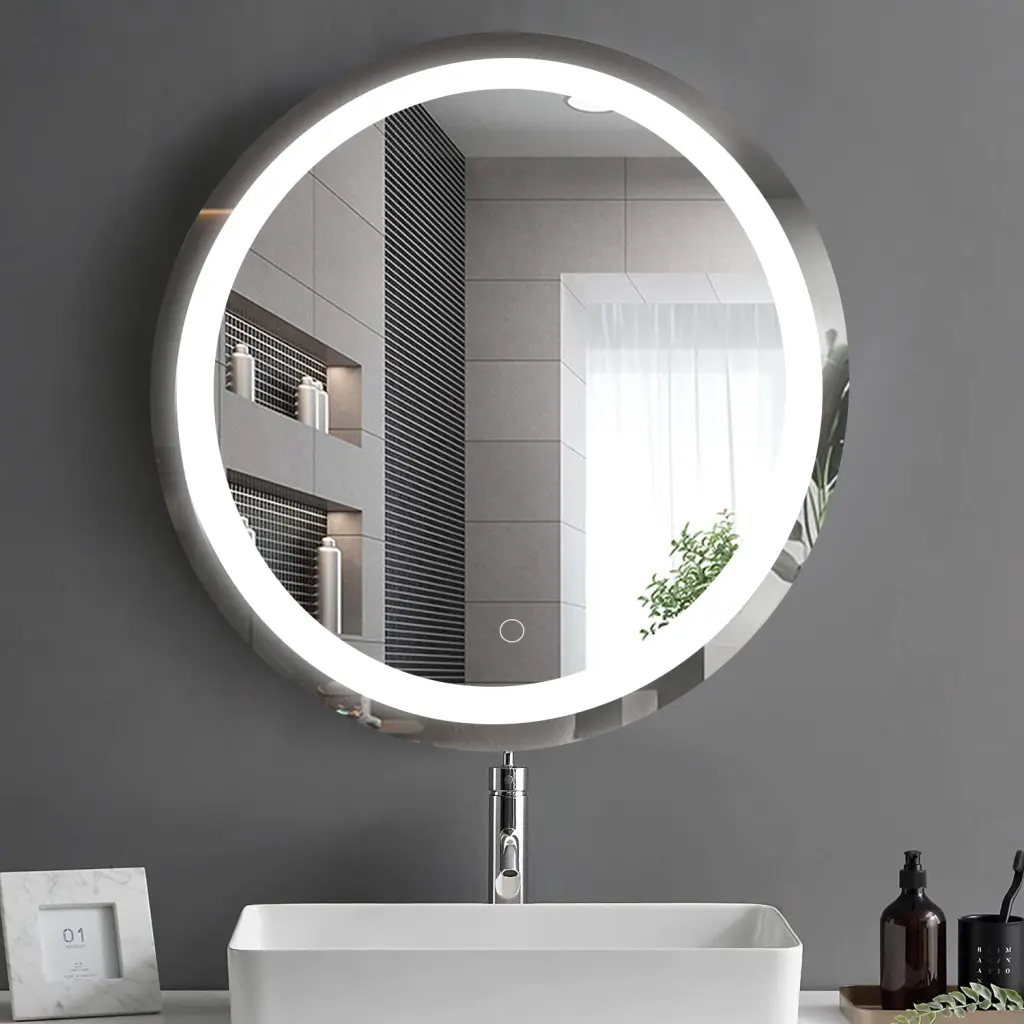 24 Inch LED Round Bathroom Mirror Transparent Glass Modern Vanity Mirror lighting commune