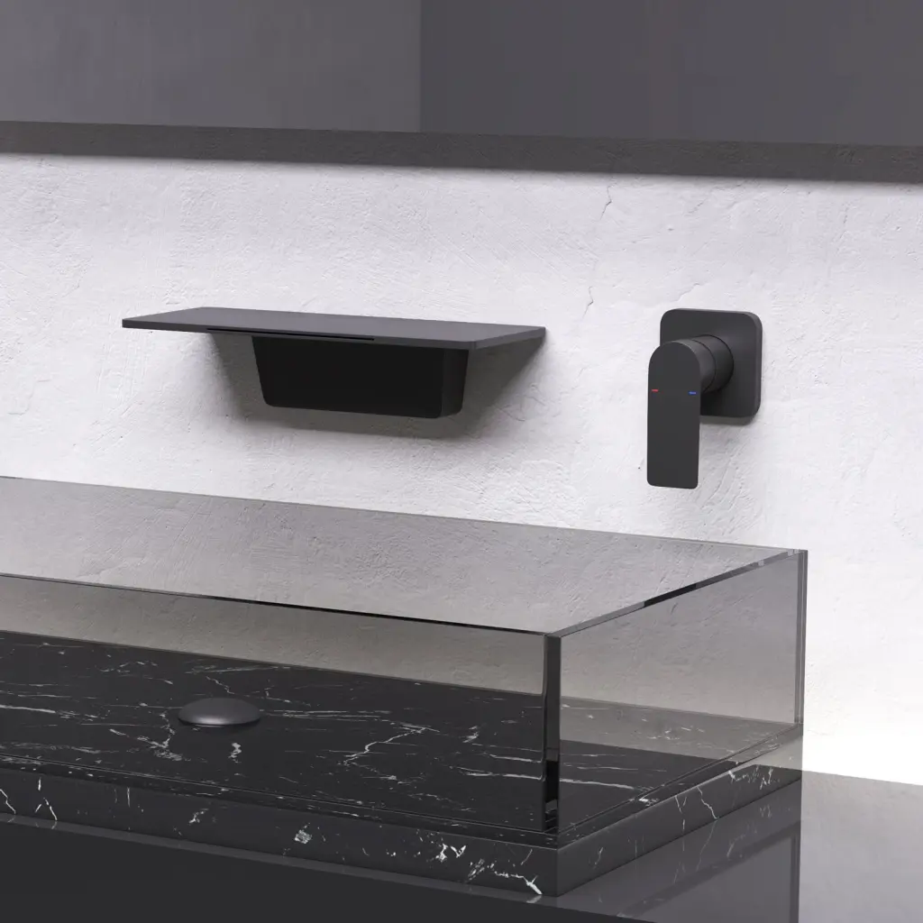 Waterfall Bathroom Sink Faucet Matte Black Brass Modern Basin Tap rnb