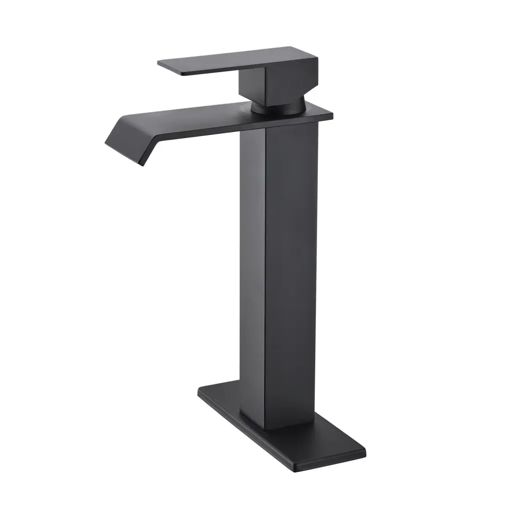 Matte Black Single Handle Waterfall Spout Bathroom Sink Faucet w2287