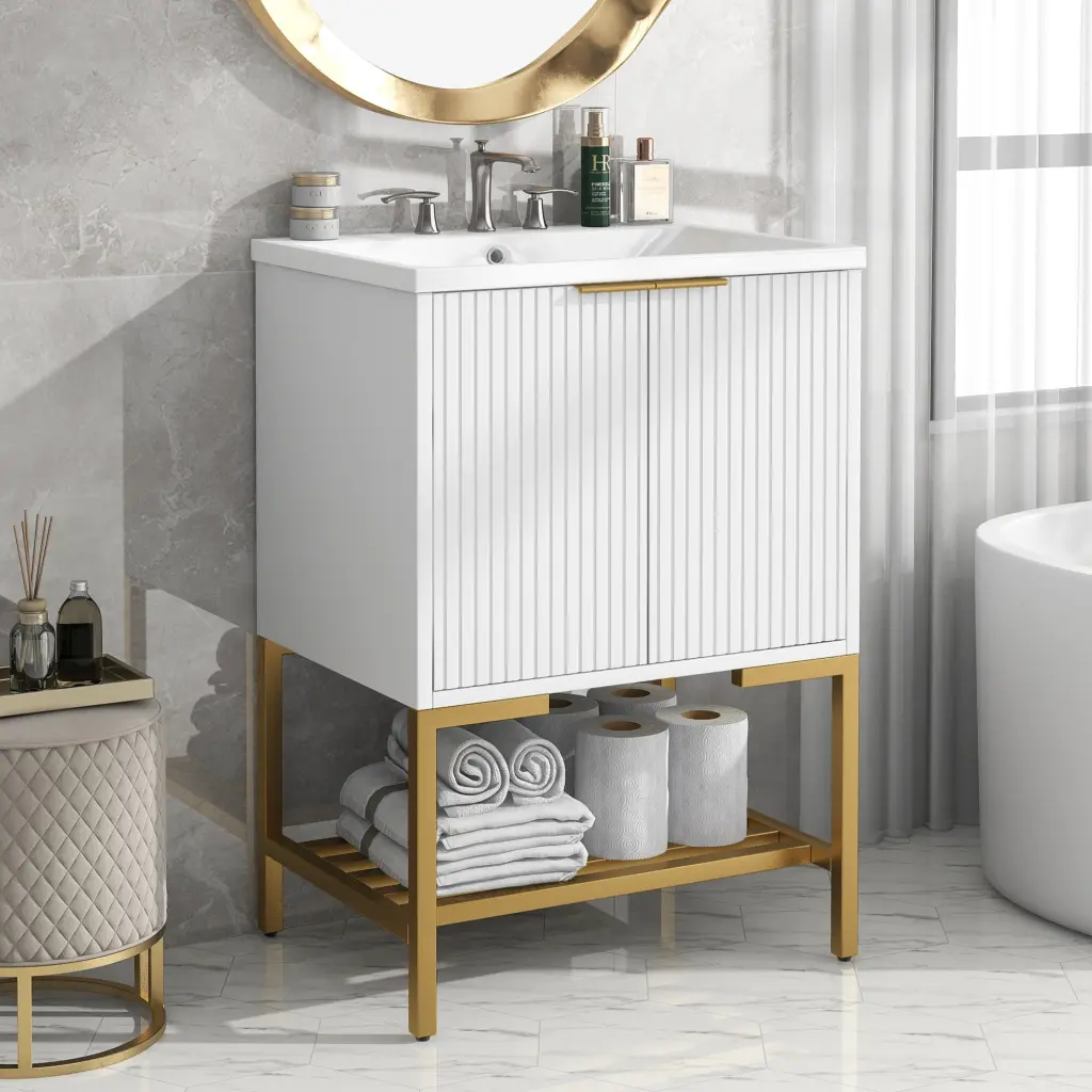 24 Inch Bathroom Vanity Sink Two Door Cabinet Modern Bathroom Storage by