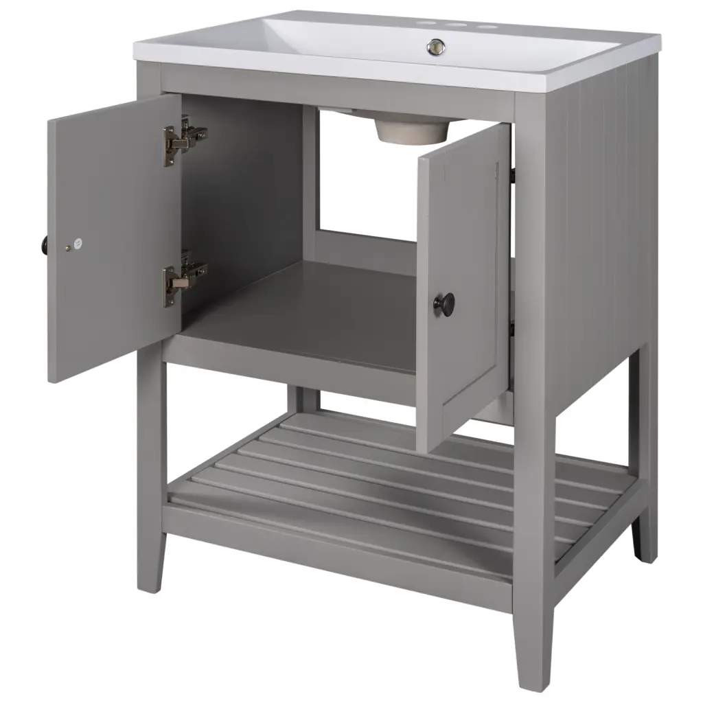 24 Inches Grey Modern Polished Bathroom Vanity Elegant Ceramic Sink by