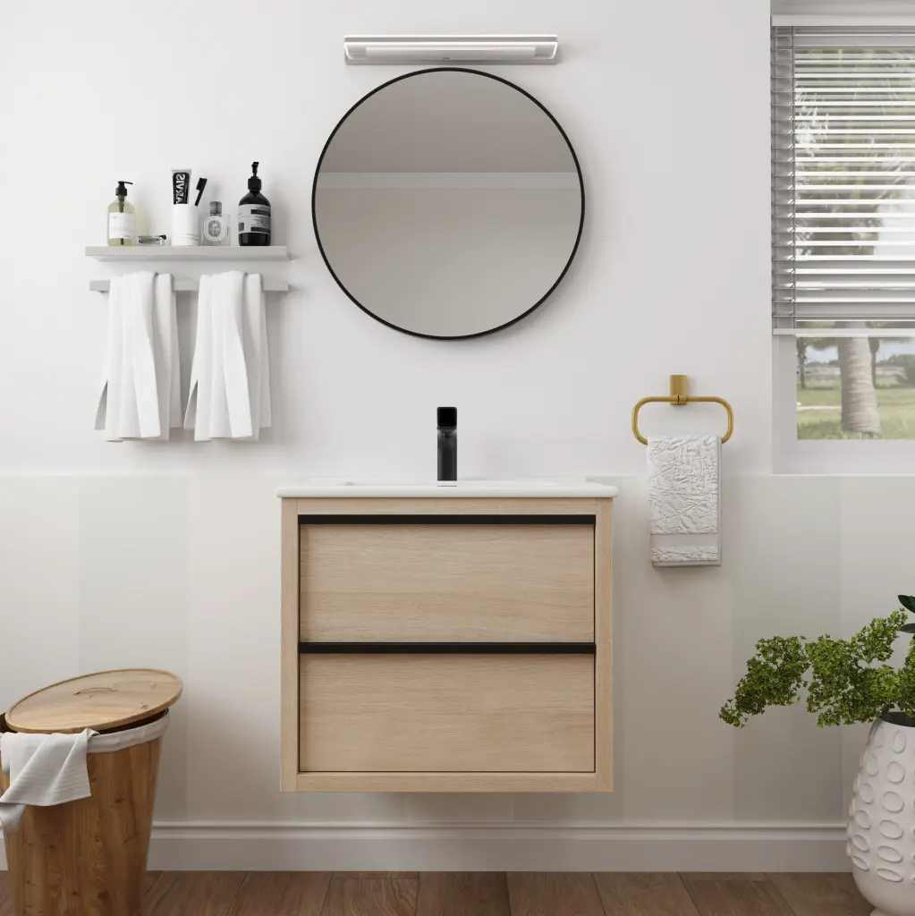 24 Inch Bathroom Vanity 2 Soft Close Drawers and White Ceramic Basin g-lemon