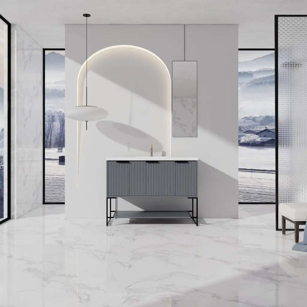 48 Inch Freestanding Bathroom Vanity Resin Basin 48X18 1 Rock Grey Modern Design g-lemon