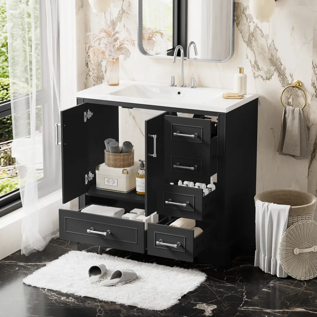 36 Inch Traditional Bathroom Vanity Resin Sink Combo Set Black Bathroom Vanity rnb