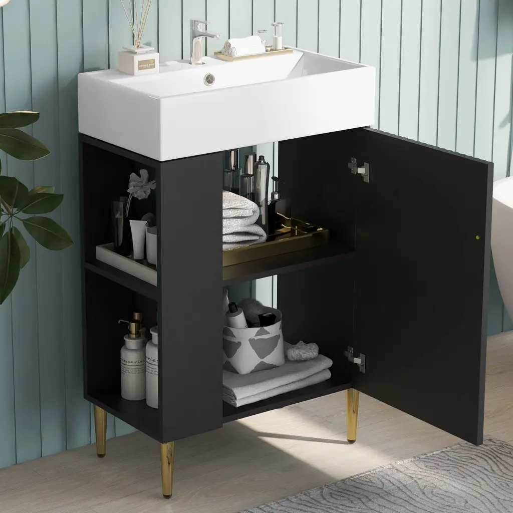 21.6 Inch Black Bathroom Vanity Combo Cabinet Bathroom Storage Cabinet Sink vstory