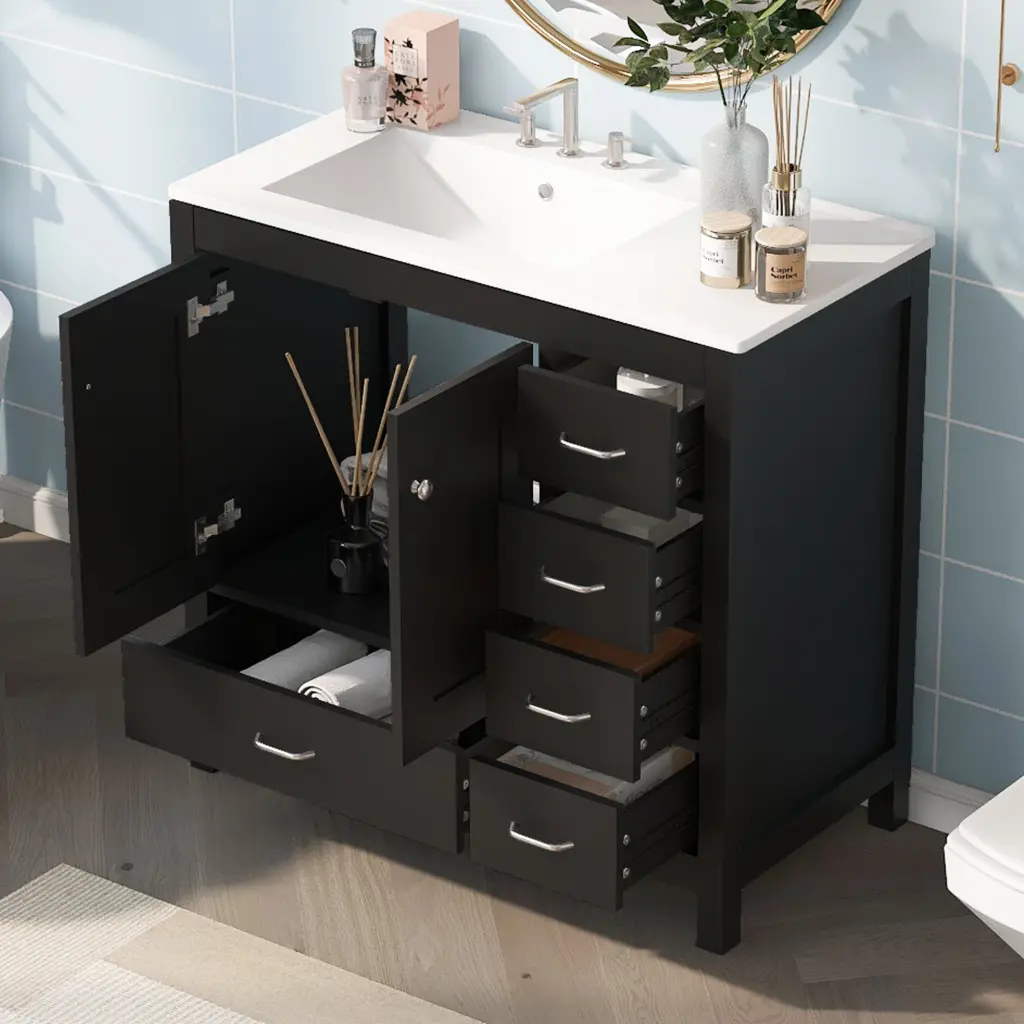 36 Inch Black Bathroom Vanity Ceramic Sink and Storage rnb