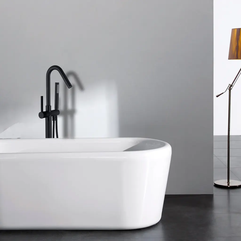 Freestanding Bathtub Faucet Hand Shower Matt Black Metal Finish w1533
