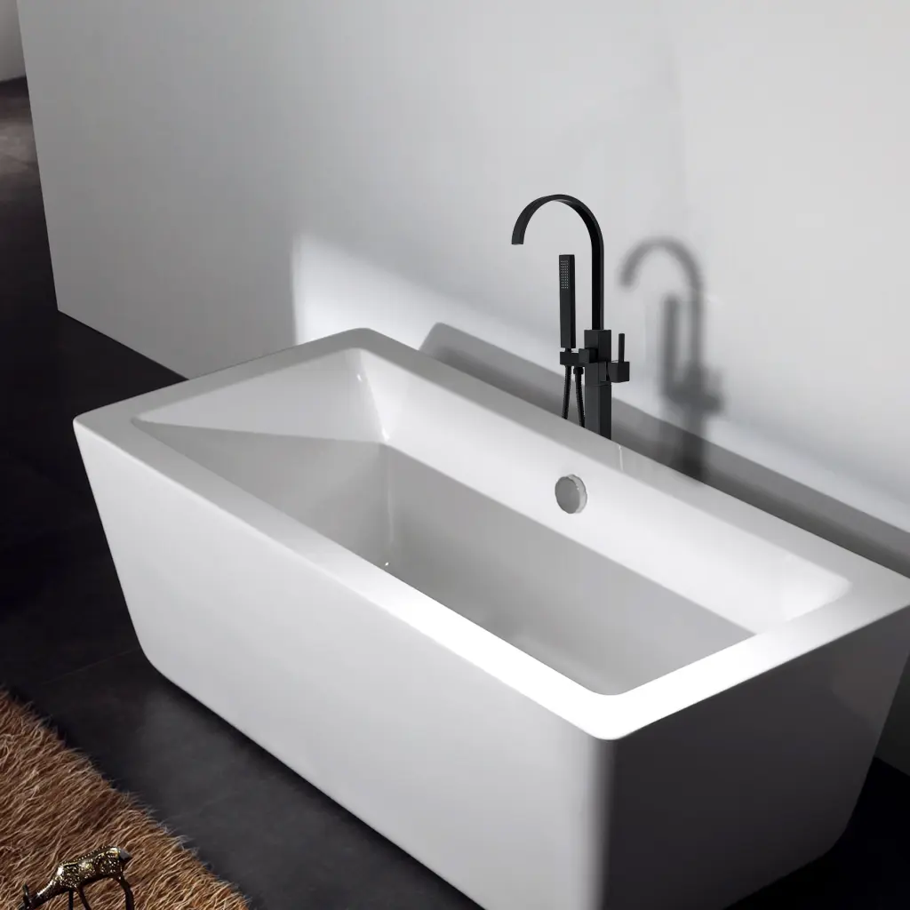 Freestanding Bathtub Faucet Hand Shower Matte Black Metal Modern Bathroom Fixture w1533