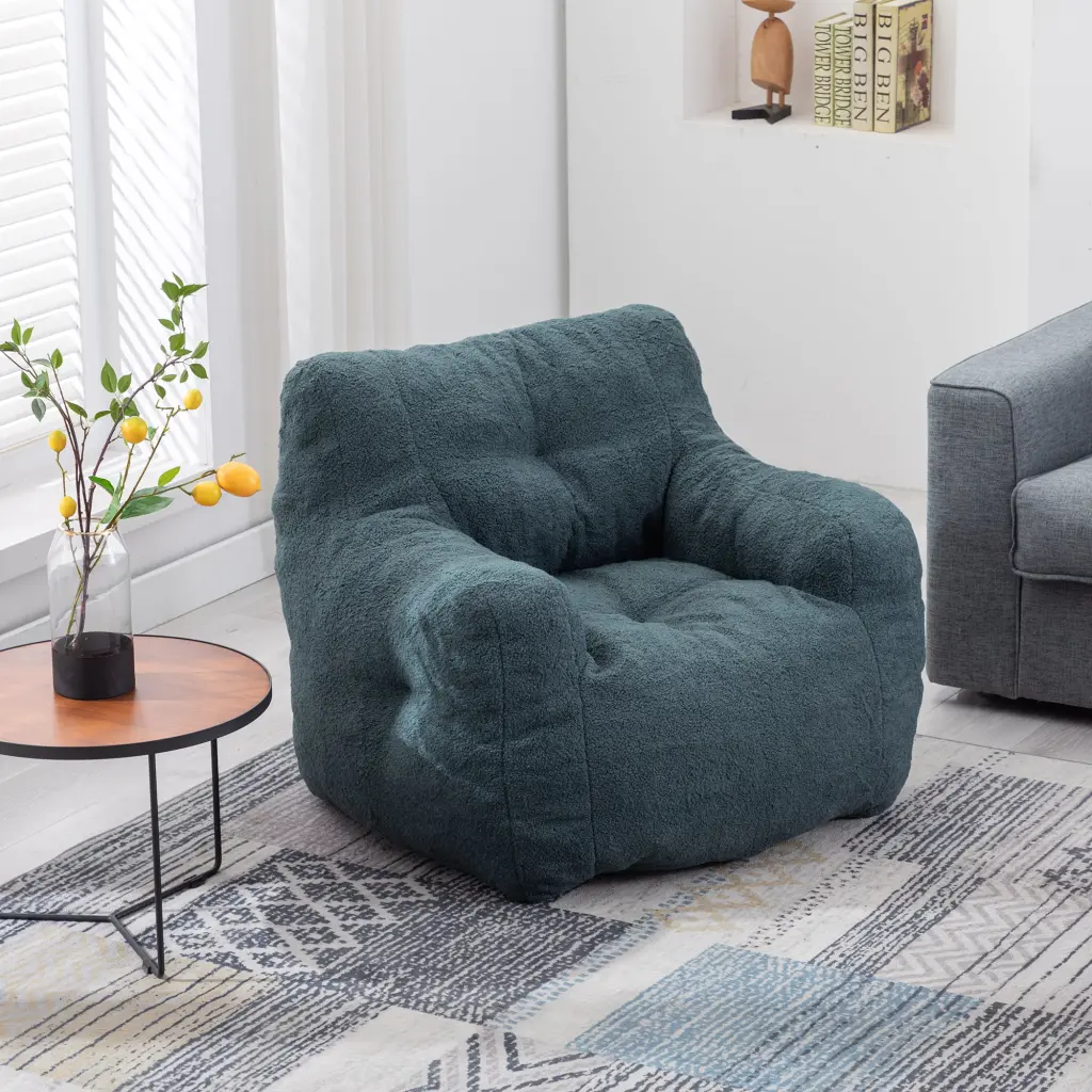 Soft Teddy Fabric Tufted Foam Bean Bag Chair Green Teddy Fabric dg collection