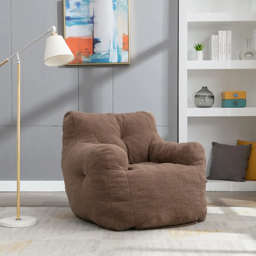 Soft Teddy Fabric Tufted Foam Bean Bag Chair Removable Cover dg collection