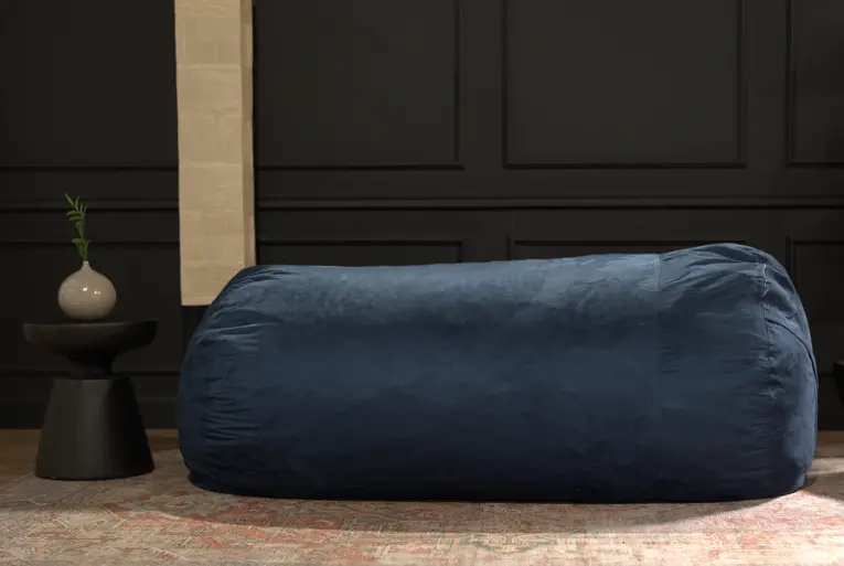 Jasper Traditional 8 Foot Blue Suede Cylindrical Bean Bag Comfortable Lounging bazar