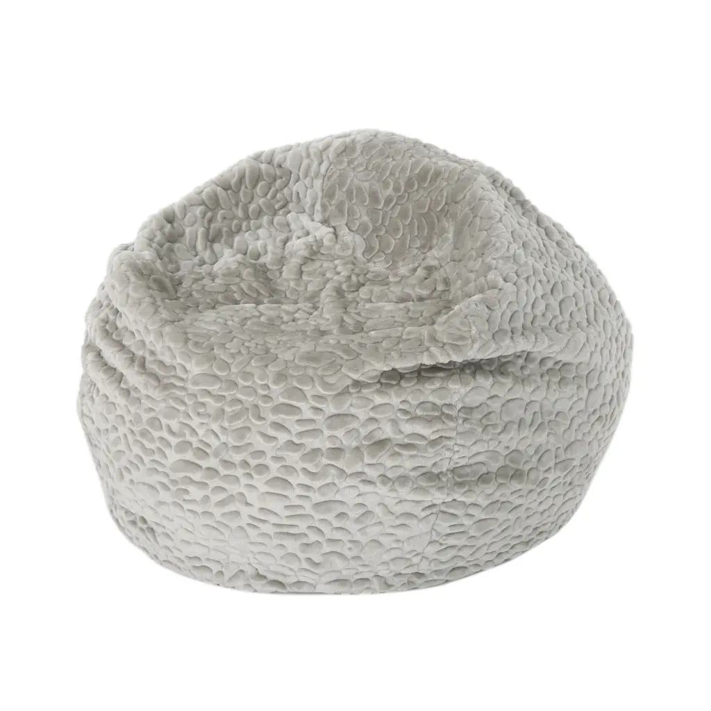 Yasmin 3 Foot Rounded Faux Fur Bean Bag Grey Pebble Pattern Grey White Lounge Chair bazar