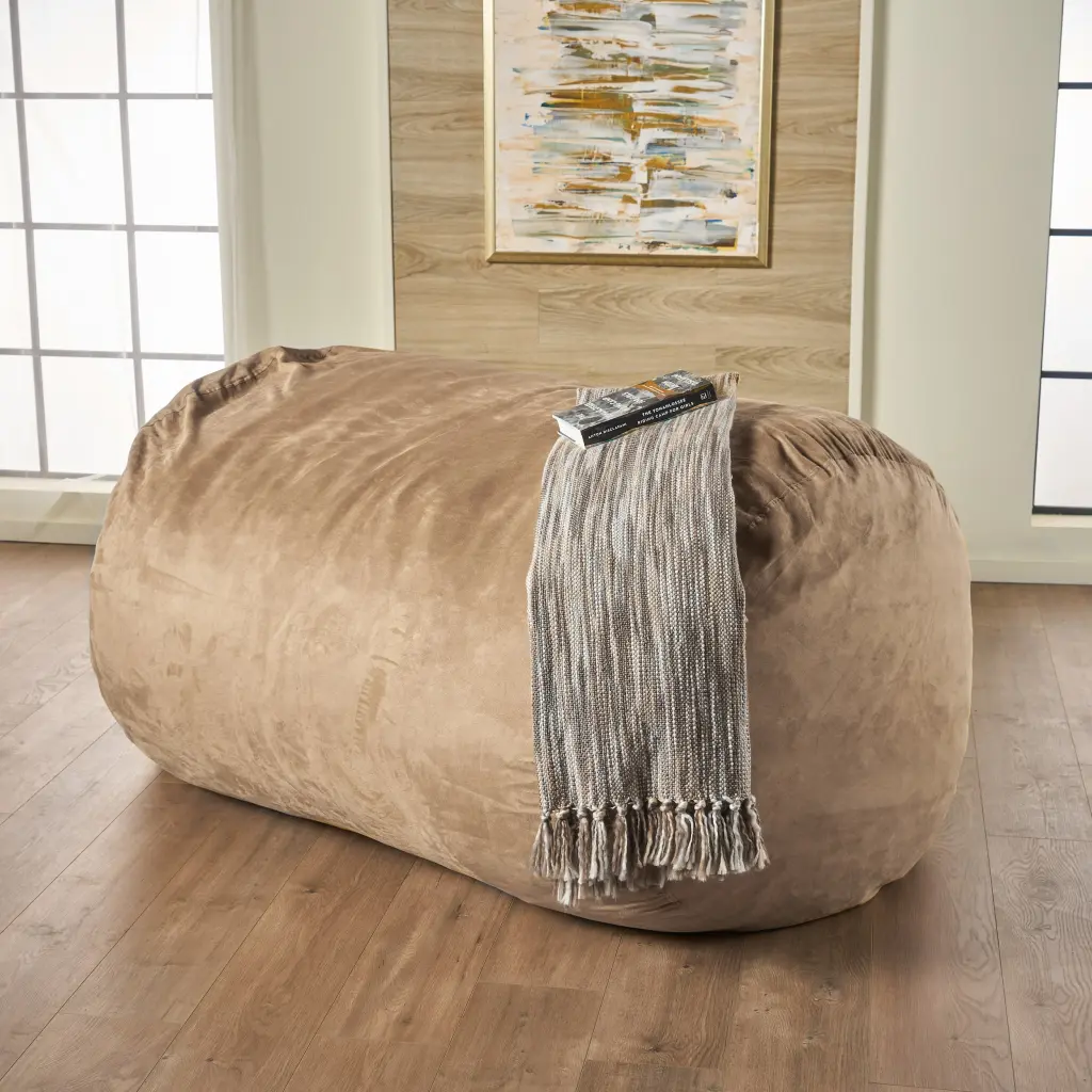 Asher Soft Microfiber Suede 6.5 Ft Cylinder Bean Bag Chair Champagne PVC Comfortable Seating nh-sunfay