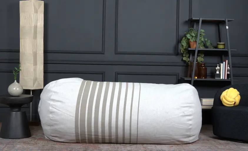Zeon 6.5 Foot Striped Cylindrical Bean Bag Natural Color Light Brown bazar
