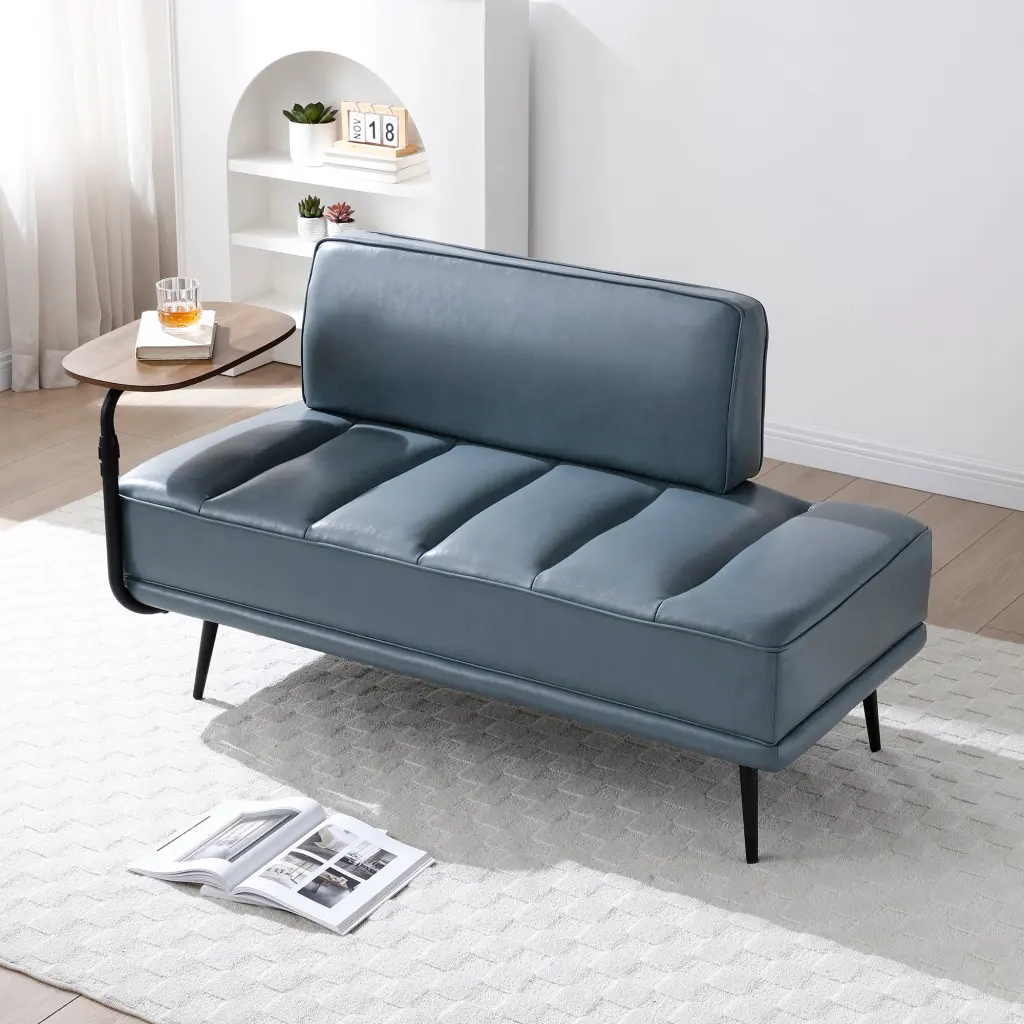 55 Inch Width Modern End Bed Bench Grey Faux Leather Upholstered Storage trusting furniture