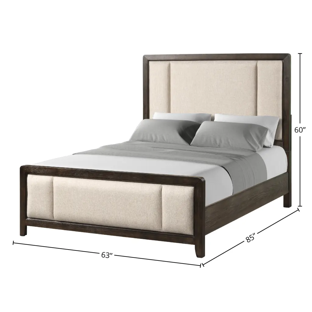 King Upholstered Headboard & Footboard Antique Brown Wood Finish ihomefurnishings