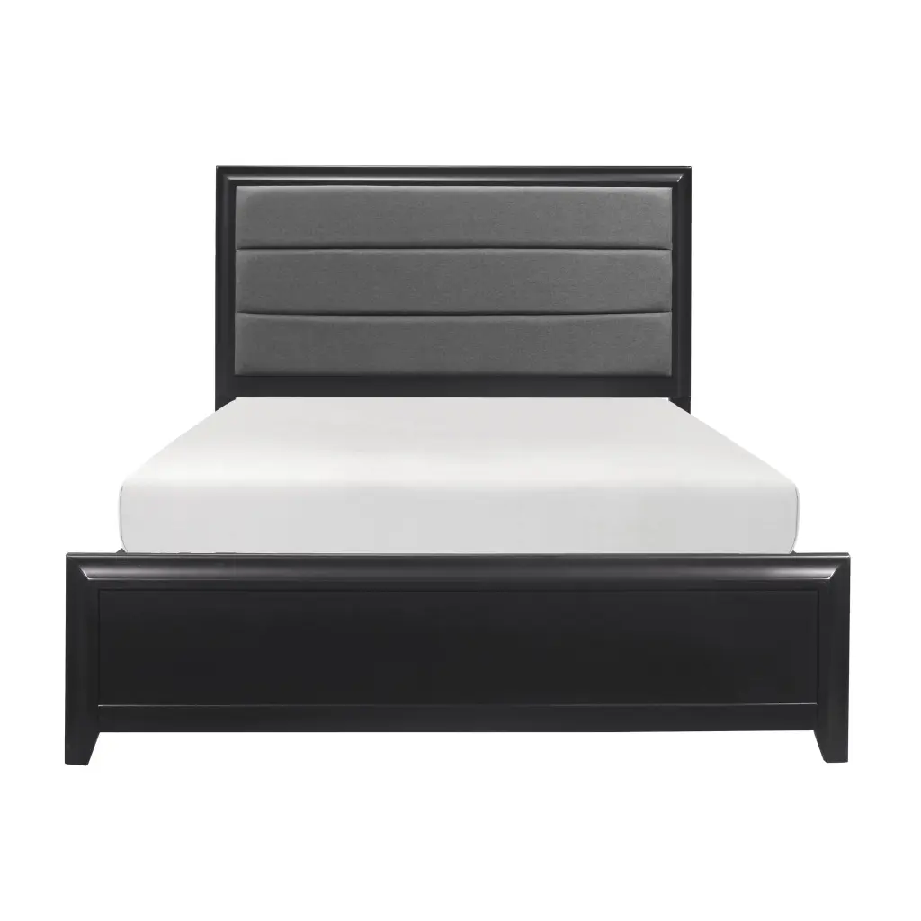 Modern Fabric Upholstered Headboard Queen Bed Espresso Finish kanepe