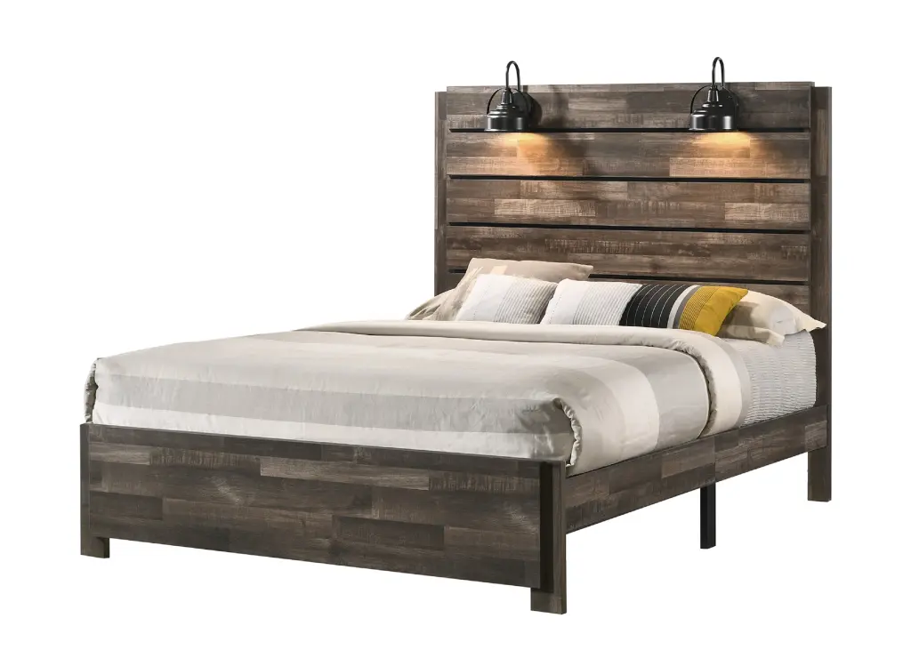 Rustic Style Butcher Block Finish Weathered Brown King Size Headboard kanepe