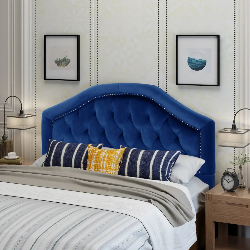 Queen & Full Sized Headboard Queen Navy Blue Velvet Upholstered Bed Frame nh-sunfay