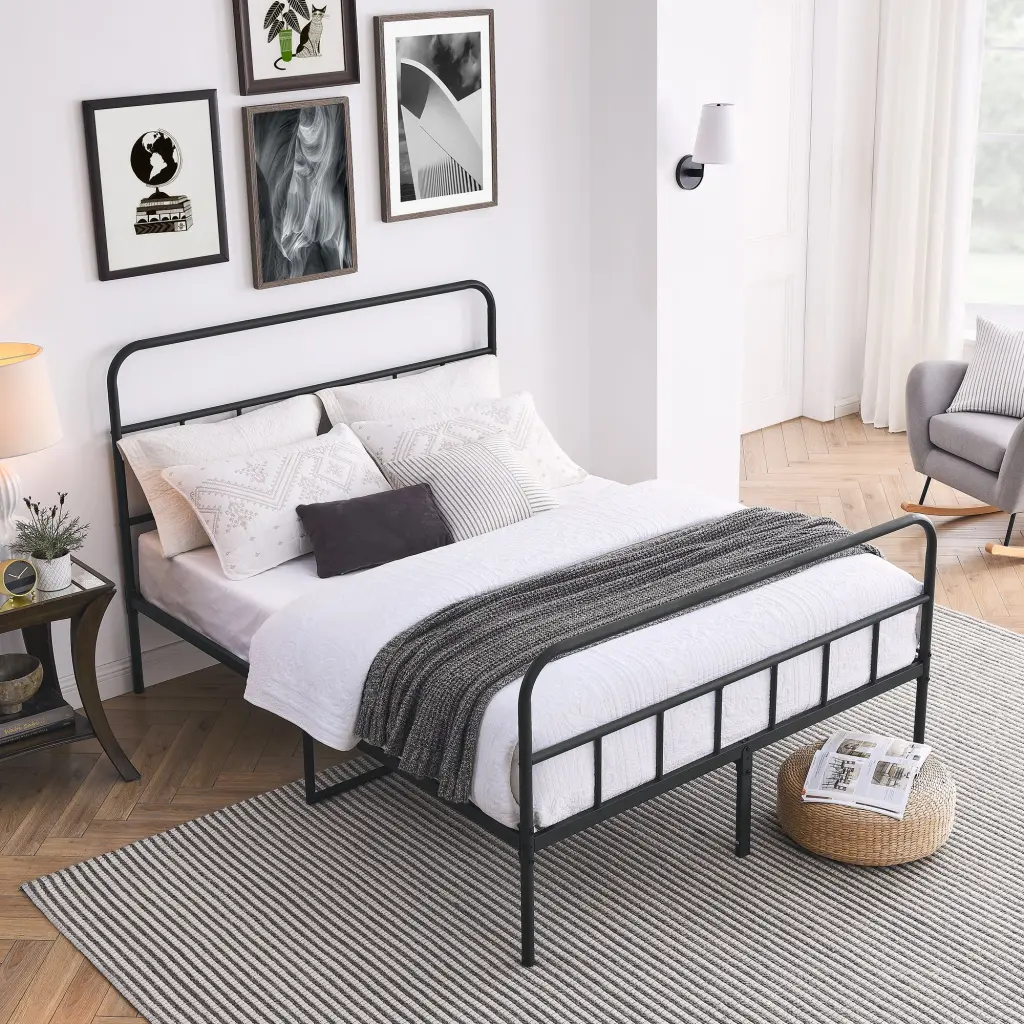 Iron Bed Frame Metal Bed Frame Wrought Iron Platform Bed Black chuangyuan wood industry