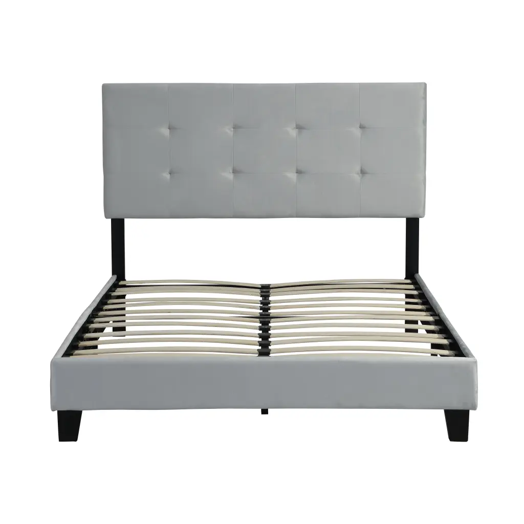 Full Size Upholstered Platform Bed Frame Pull Point Tufted Headboard civilfurniture