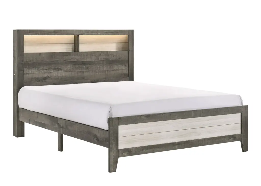 Rhett King Bed 1 Box White Wood Finish crown mark inc