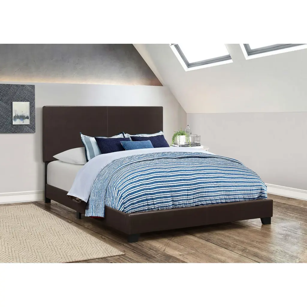 Brown Full Panel Bed Frame Wood Bedroom Furniture Box Spring Required furniture max