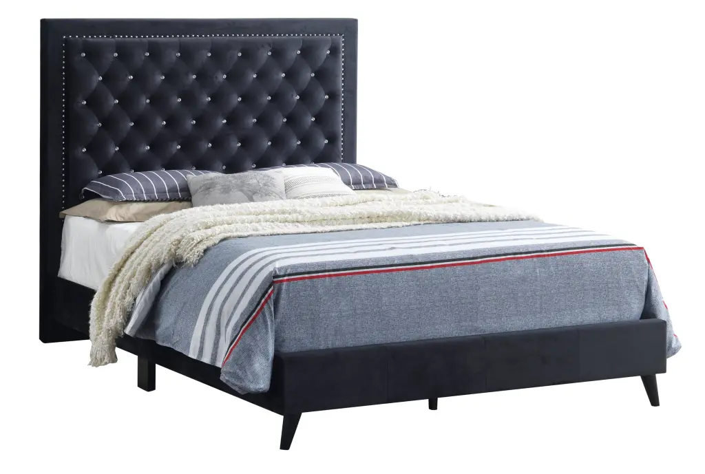 Alba G0607 FB Up Full Bed Black Black Foam Velvet glory furniture