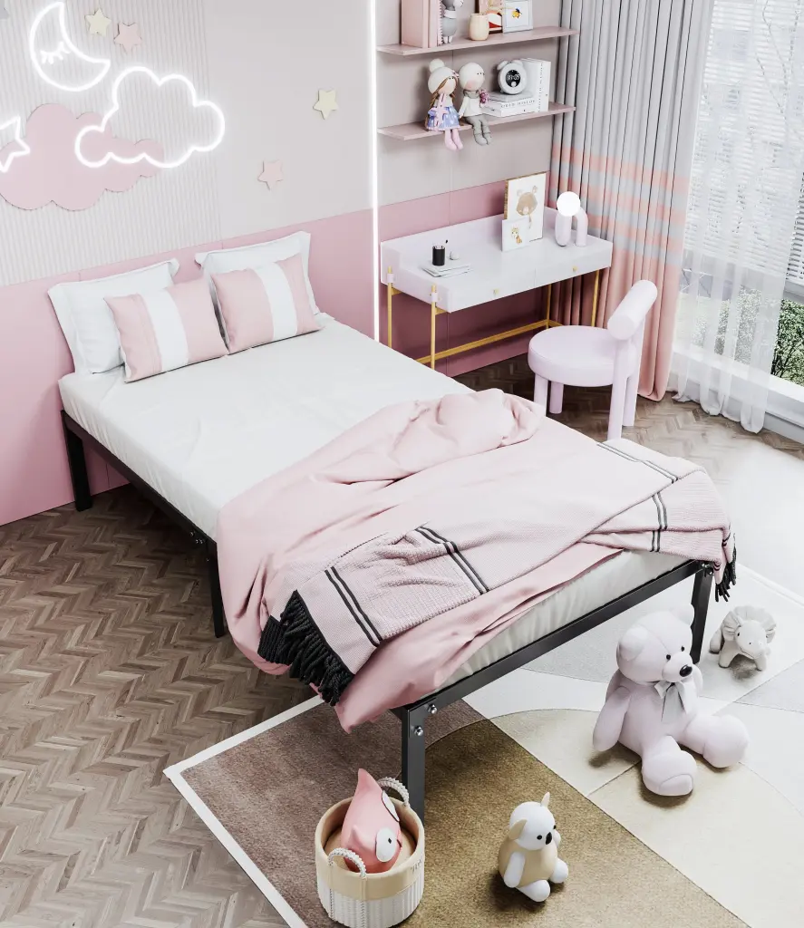 Metal Platform Bed Frame No Box Spring Needed Twin Size hs furniture