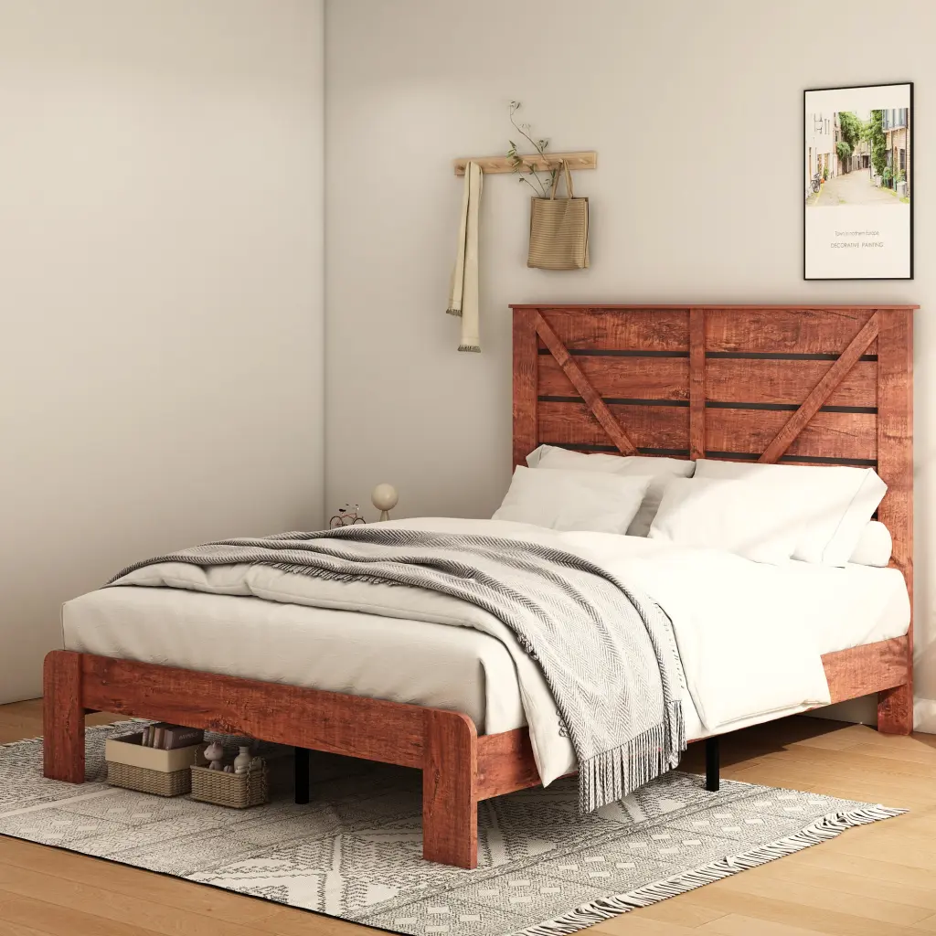 Queen Bed Frame Headboard Wood Platform Bed Frame Noise Free No Box Spring Needed jhomier furniture