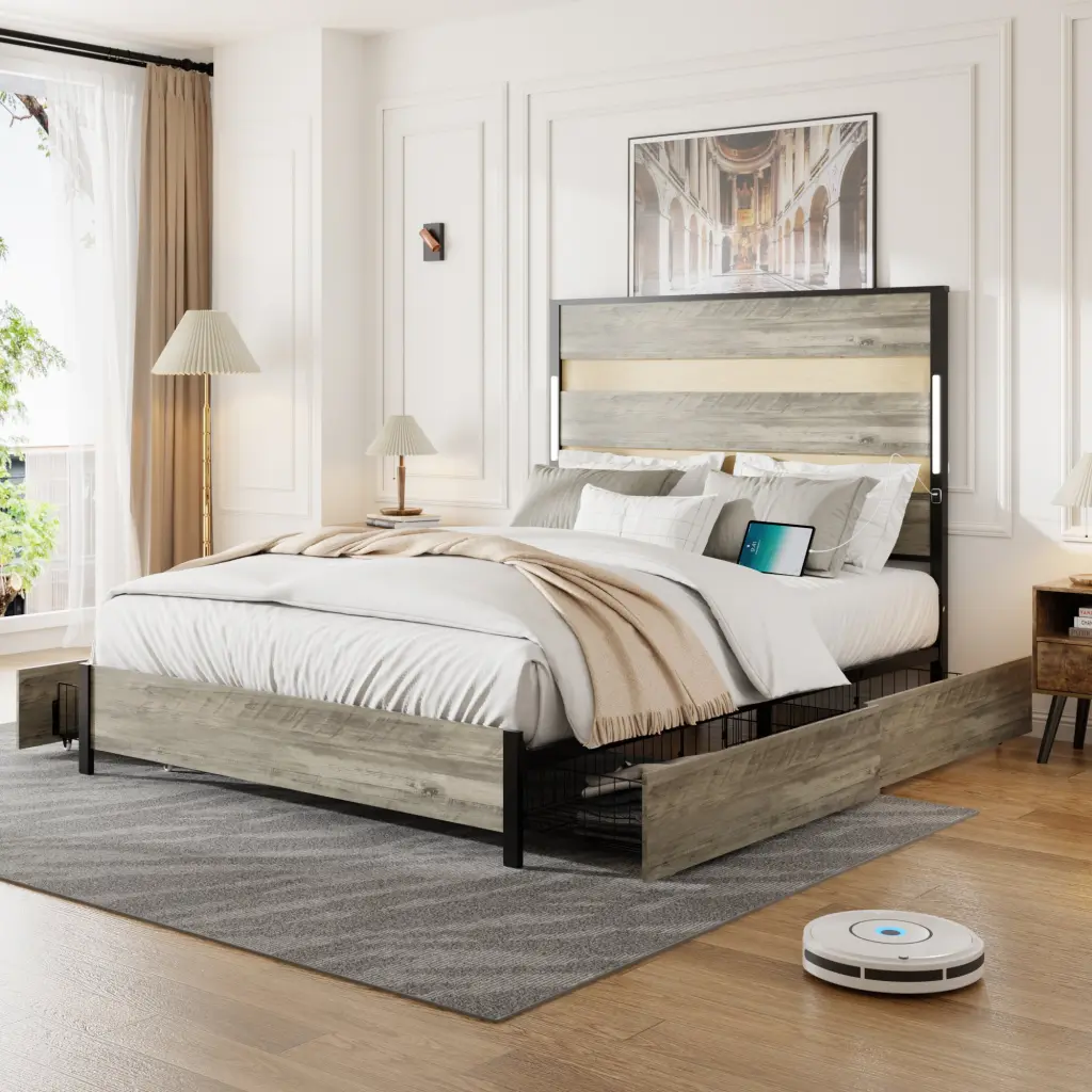 Queen Size Bed Frame Headboard And 4 Storage Drawers Queen Bed Frame jhomier furniture